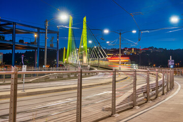Tilikum Crossing famous bridge at night, Portland, Oregon