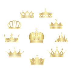 Crown. Set of abstract vintage icons. Vector golden silhouette illustrations on a white background.