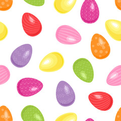 Painted Easter eggs seamless pattern. Festive background.