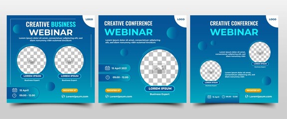 Collection of Webinar social media post. Modern banner with gradient blue background. Suitable for a business webinar, conference announcements, and online seminar. Vector design isolated.