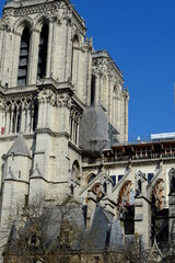 A close up on the cathedral Notre Dame de Paris. The 23th march 2021.