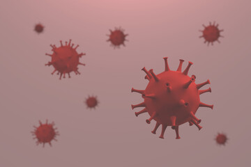 Coronavirus COVID-19 in the blood. Abstract 3D model of coronavirus with tentacles on a red background. 3D rendering.
