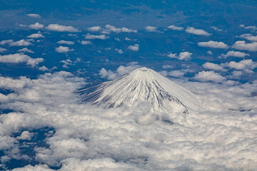 Mt. Fuji in Japan daytime aerial view from airplane