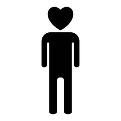 Isolated black icon man, heart head on a white background. Design element for poster, banner, clothes. Simple flat style. Vector illustration.
