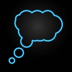 Thoughts neon sign, modern glowing banner design, colorful trend of modern design on black background. Vector illustration.
