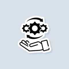 Gear settings sticker. Account settings. Gear icon. Cogwheel logo. Vector on isolated white background. EPS 10