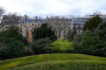 A view from a french parisian parc "le jardin des Plantes" (garden of plants). march 2021, Paris.