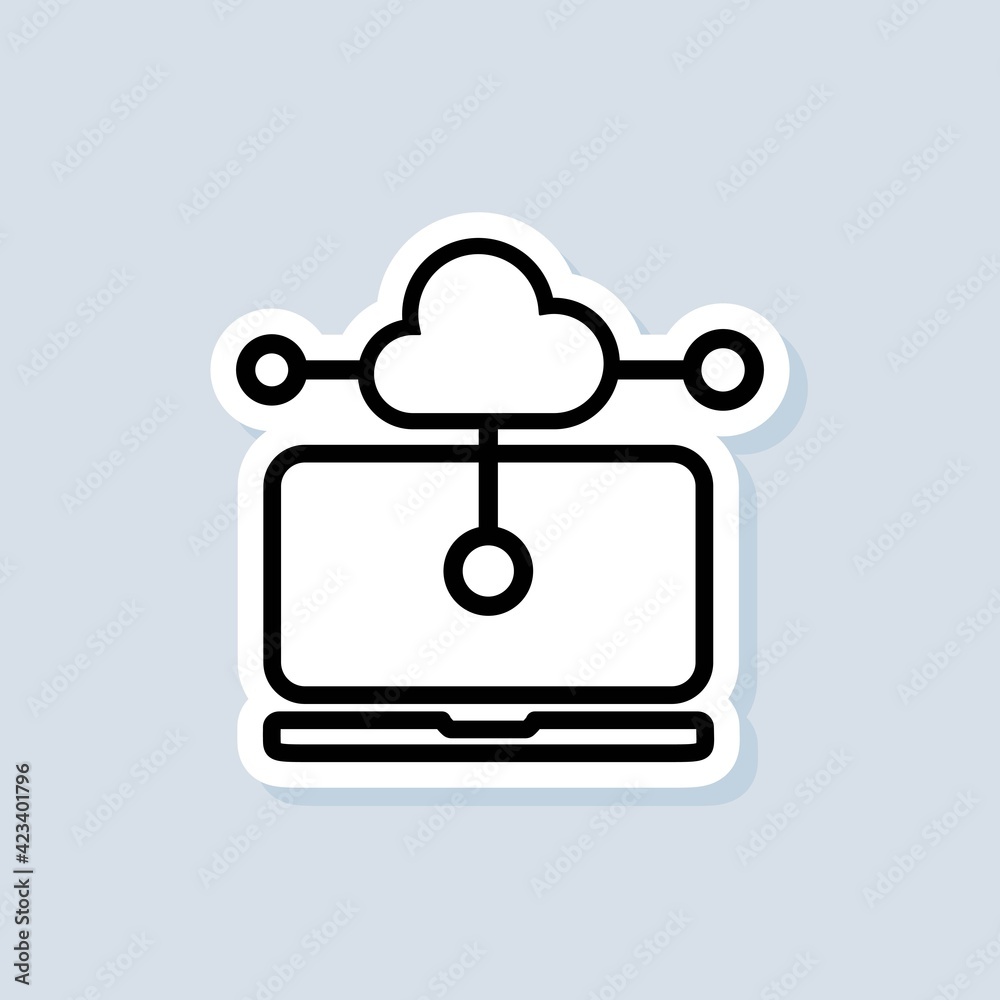 Poster cloud storage sticker. data protection cloud storage. cloud computing, cloud backup, data network in