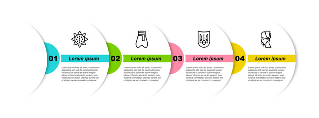 Set line Sunflower, Cossack pants, Ukrainian trident and cossack. Business infographic template. Vector