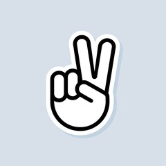 Fototapeta premium Victory sticker. Sign of victory or peace. Hand gesture of human. Two fingers raised up. Vector on isolated background. EPS 10
