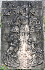 Closeup of Thai Stucco Art on the walls for decoration in Thailand.