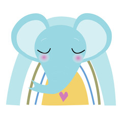 cute rainbow elephant on a white background in the Scandinavian style for children's posters, stickers and interiors