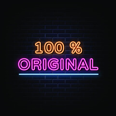 100 percent neon sign  bright signboard  light banner.