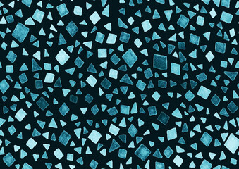 bright design background, abstract, terrazzo tile, squares, triangles, tile, glass, shards, black, white, blue, turquoise, stained glass, paper, seamless pattern, geometric background, marker,