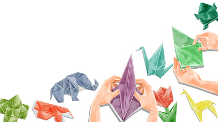 日本の折り紙フレーム手描き水彩風イラスト Wall Mural Ko Hamari