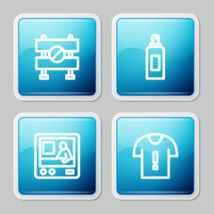 Set line Road barrier, Paint spray can, Television report and T-shirt protest icon. Vector