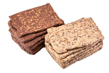 Whole grain crispbread isolated on white background, clipping path