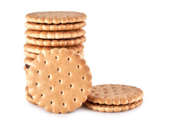 Round crackers with filling isolated on white background, clipping path