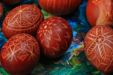 painted easter eggs with ukrainian ornaments	

