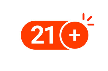 21 plus warning illustration icon. Over 21 under age restricted content