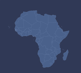 Africa map, with names of individual states, infographics blue flat design blank