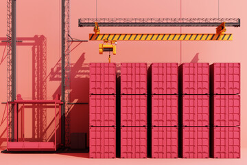 Shipping containers hanging from a crane. 3d global business commerce concept pink color. 3D Rendering