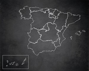 Spain map administrative division, separates regions, design card blackboard chalkboard blank