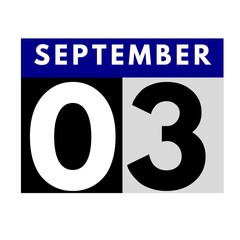 September 3 . flat daily calendar icon .date ,day, month .calendar for the month of September