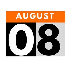 August 8 . flat daily calendar icon .date ,day, month .calendar for the month of August