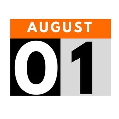 August 1 . flat daily calendar icon .date ,day, month .calendar for the month of August