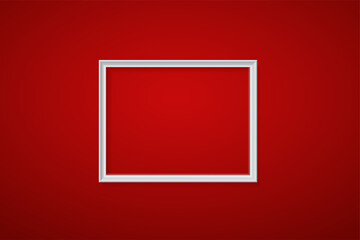 White frame for picture on red background. Border on blank space for picture, painting, card or photo. 3d realistic modern bright template mock up vector illustration