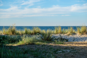 The view of the Baltic Sea from the dune on the beach of the small seaside resort of Zempin on Usedom