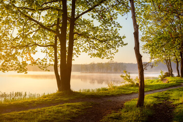 beautiful sunrise at Lake Zemborzycki in Lublin