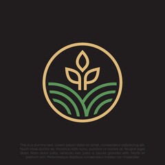 Abstract garden plant natural line symbol. Green branch with leaves business sign