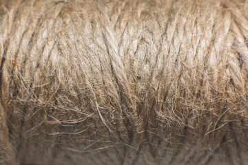Thread background texture..Brown string. Rope lace. Macro photo, close up.