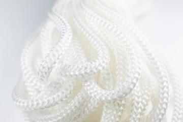White cotton rope texture background. Thread Macro photo, close up.