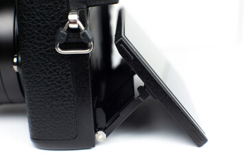 Mechanism of the rotary or flip display screen on the camera. Close up.