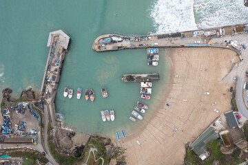 Aerial photograph taken near Newquay Harbour, Newquay, Cornwall, England 