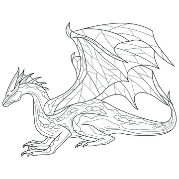 recommend clip art: Dragon.Coloring book antistress for children and adults. Illustration isolated on white background.Zen-tangle style. Hand draw
