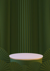 Vertical mock up Dark green Podium japanese minimal geometric .3D rendering