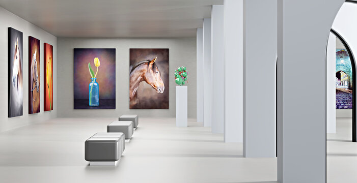 3D illustration with an art gallery