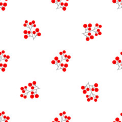 messy red orange rowan berry mountain ash berries beautiful delicate autumn season seamless pattern on white background
