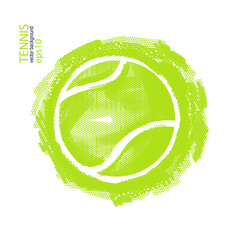 Abstract tennis, balll isolated. Grunge sport element for design poster, cover, t-shirt. Hand drawing logo, brush, ink.