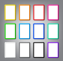 Collection of colored vertical frames with shadows and rounded corners are blank mockup. Vector modern design of template photo frame A4 size is perfect for presentations, photos and pictures