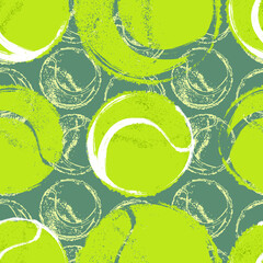 Abstract seamless pattern with yellow tennis balls for design. Abstract sports hand-drawn background for textile design, covers, banners, paper.