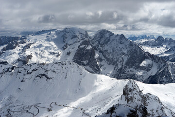 Fototapeta na wymiar View from Sass Pordoi in the Upper Part of Val di Fassa