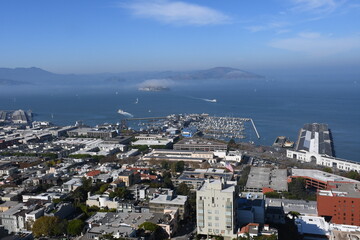 Beautiful aerial view of the San Francisco, USA. View of the Downtown, San Francisco bay and long steep streets.