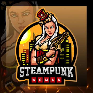 Steampunk woman mascot. esport logo design