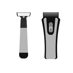 A set of isolated items for men's haircuts on a white background. Shaving machine and trimmer. The illustration is vector.