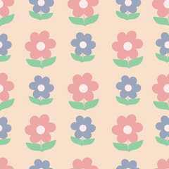 Pink and blue floral lines abstract repeat background pattern design. Vector illustration